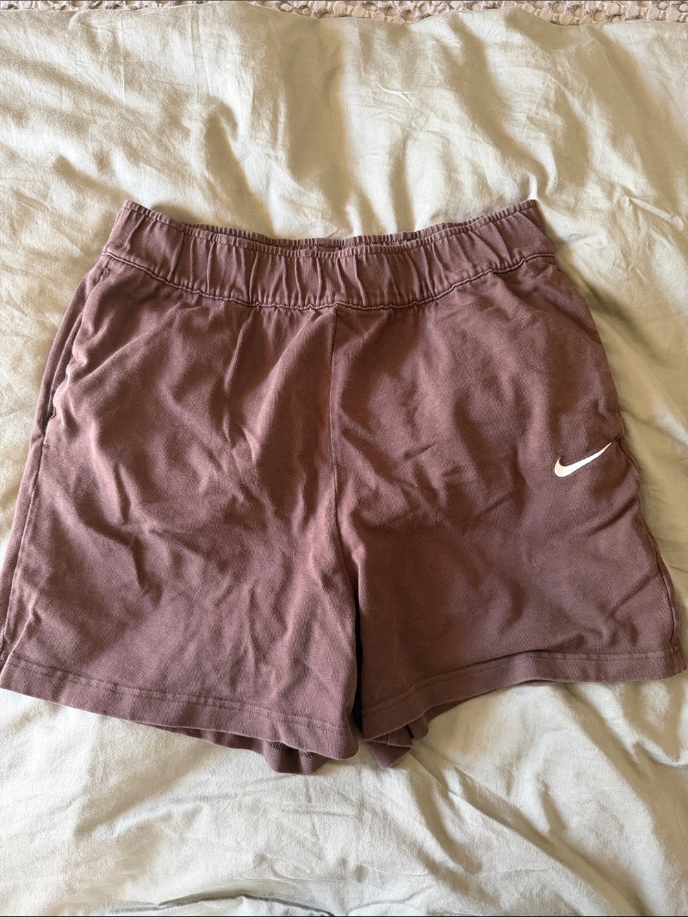 Nike Women's Chocolate Brown Athletic Shorts with White Swoosh